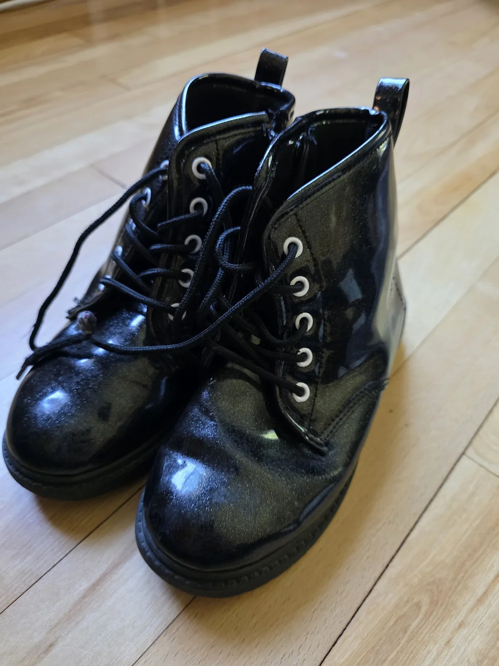 Kids Black Shimmer Lace-Up Ankle Boots